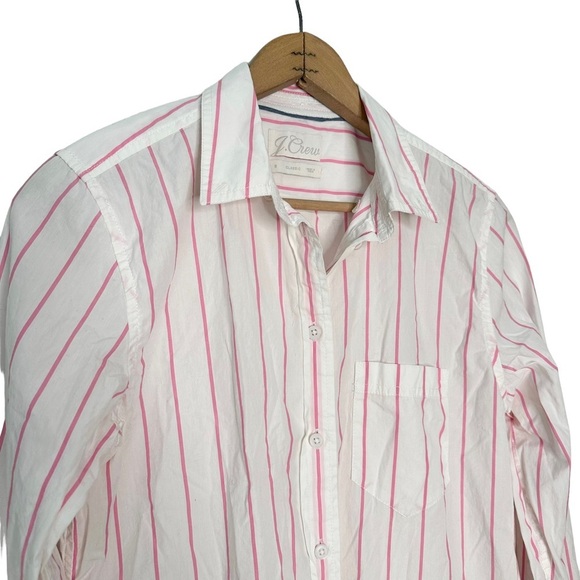 J. Crew | Pink Stripe Classic Fit Washed Cotton Poplin Button Down Shirt Size 6 - Picture 4 of 10